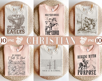 PAQUETE CRISTIANO, 10 diseños, paquete PNG cristiano retro, PNG religioso, PNG de versículo bíblico, PNG bendito, PNG de Jesús, PNG de sublimación
