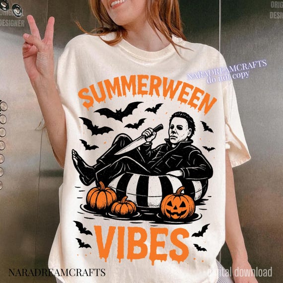Summerween Vibes PNG, 2025 Halloween Sublimation, Spooky Beach Horror Design, Funny Summer Michael Art