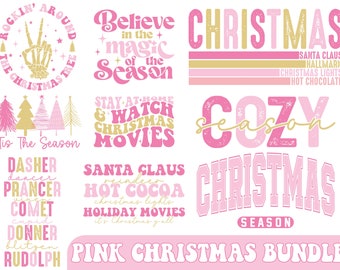 Retro Pink Christmas PNG Bundle, pink Christmas png, Christmas Png, christmas shirt design, PNG Bundle, Christmas Sublimation Designs