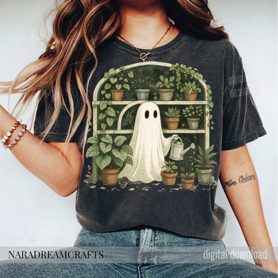 Halloween png, Cute Ghost Plant Lover Png, Spooky Greenhouse Sublimation, Fall Ghost with Plants Png, Retro Halloween Shirt Png,Digital File