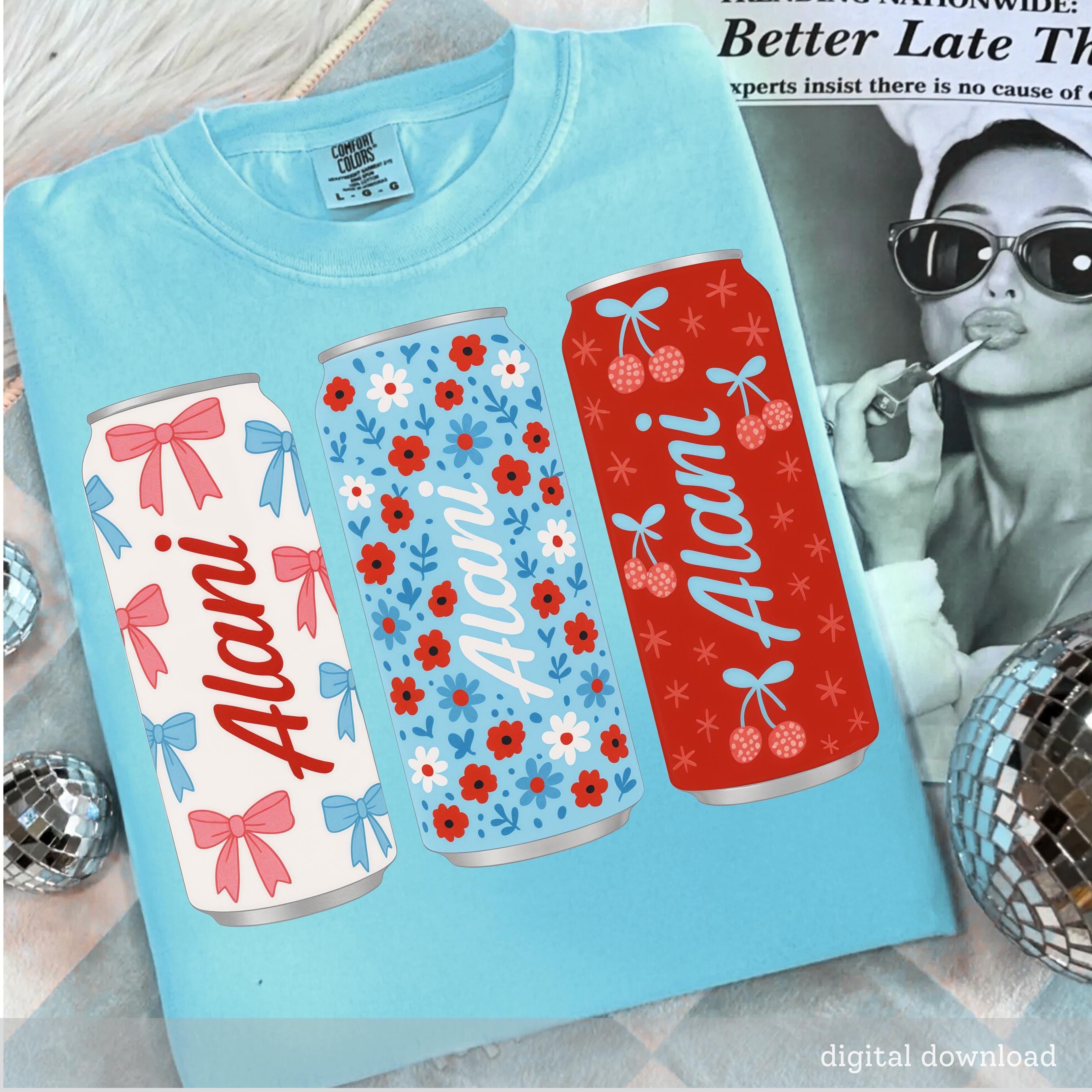 4th of July Alani Energy Drink Shirt, Patriotic Red White Blue Can Design Tee, Independence Day Girly Aesthetic T-Shirt
