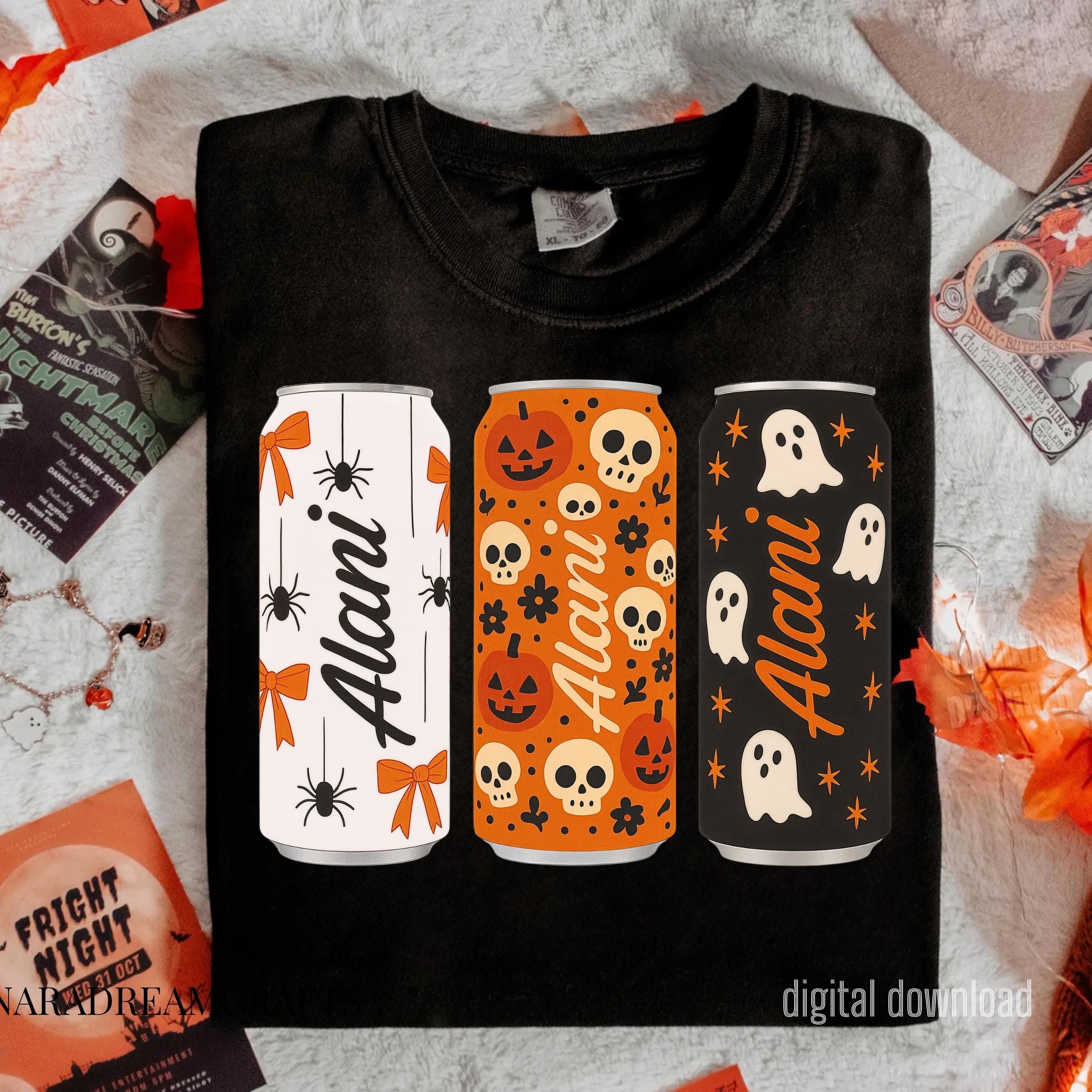 Halloween Energy Drink Can PNG, Spooky Alain Cans Clipart, Fall Pumpkin Skull Ghost Soda Sublimation, Cute Halloween Can PNG