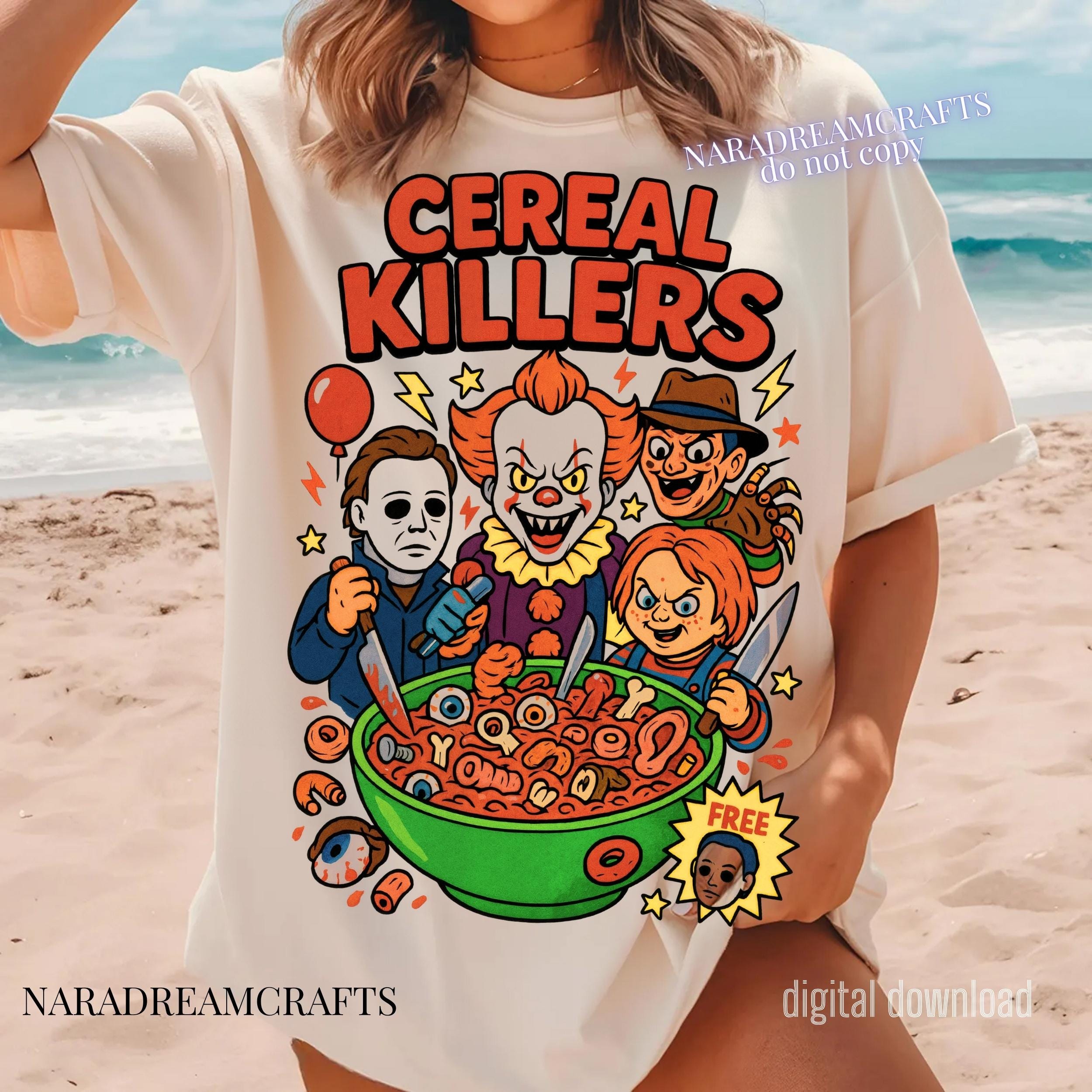 Cereal Killers Horror Cereal Png, Scary Movie Characters Png, Funny Slasher Halloween Bowl Design, Killer Mask Sublimation