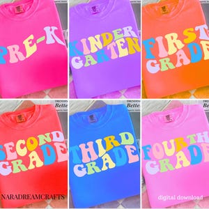 Preppy Back to School Floral Bundle PNG, First Day of School Designs, Kindergarten to Third Grade, Retro Teacher Shirt Neon Sublimation