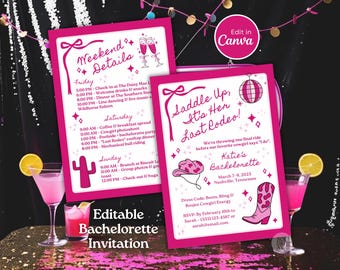 Last Rodeo Bachelorette Invitation and Itinerary Template Nashville Bachelorette Weekend Invite Template Disco Cowgirl Bachelorette Invite