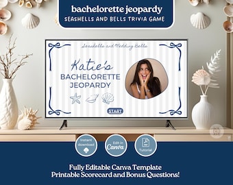Coastal Bachelorette Jeopardy Game Bachelorette Powerpoint Game Editable Seashells and Wedding Bells Game Template Beach Bachelorette Games