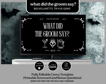 What Did The Groom Say Bride or Die Bachelorette Trivia Game Hen Party Game Editable Bridal Shower Powerpoint Game Groom Quiz Halloween Bach