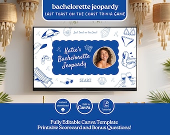 Last Toast on the Coast Bachelorette Jeopardy Game Template Coastal Theme Bridal Shower Party Trivia Games Beach Bachelorette Drinking Games