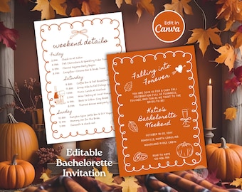 Fall Themed Bachelorette Invitation Falling in Love Template Editable Autumn Weekend Itinerary Rustic Autumn Bachelorette Printable Invite