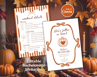 Fall Bachelorette Invitation Template Editable Cozy Autumn Weekend Itinerary Falling in Love Theme Rustic Autumn Bachelorette Printable