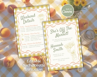 Fresh off the Market Bachelorette Invitation and Weekend itinerary Editable Farmer's Market Theme Bridal Shower Invite Template Hand Drawn