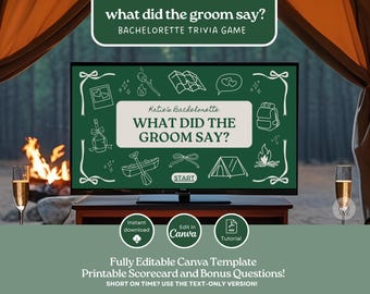 What Did The Groom Say Camp Bachelorette Party Game Camping Theme Bridal Shower Games Editable Template Fun Hen Party Game for Bride To Be
