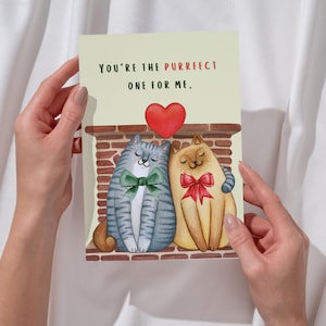 Tarjeta de aniversario para amantes de los gatos imprimible, linda tarjeta de regalo para él o ella, amantes de los gatos, gatos felices, tarjeta de aniversario de 5 x 7