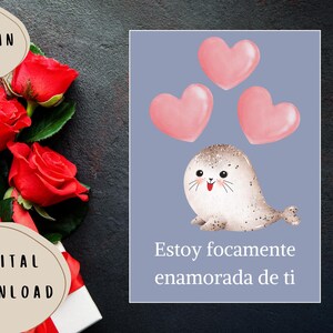 Lustige Tier Valentinstag Karte, süße Siegel Printable, Instant Download, Spanisch Geschenk
