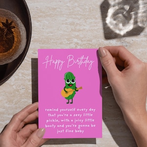 Tarjeta de cumpleaños divertida con pepinillos, descarga digital, 5 x 7 pulgadas, tarjeta de cumpleaños imprimible, tarjeta de felicitación divertida