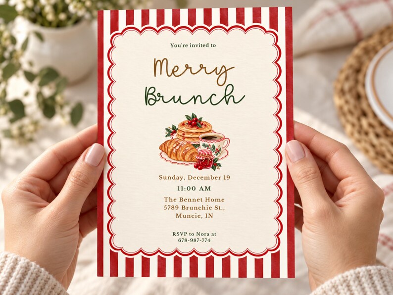 Christmas Brunch Invitation, Merry Brunch Invite, Vintage Holiday ...