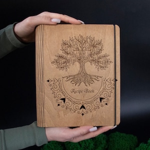 Personalized Wooden Recipe Book Binder Custom Journal Cookbook Notebook Gift for Her for Daughter Birthday Gift Moms Dad
