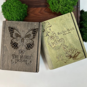 Personalized Recipe Book, Custom recipe journal, Custom Journal Cookbook, Wooden Cover Notebook, Customized Journal Gift