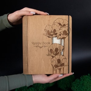 Personalized Wooden Recipe Book Binder Custom Journal Cookbook Notebook Gift for Her for Daughter Birthday Gift Moms Dad
