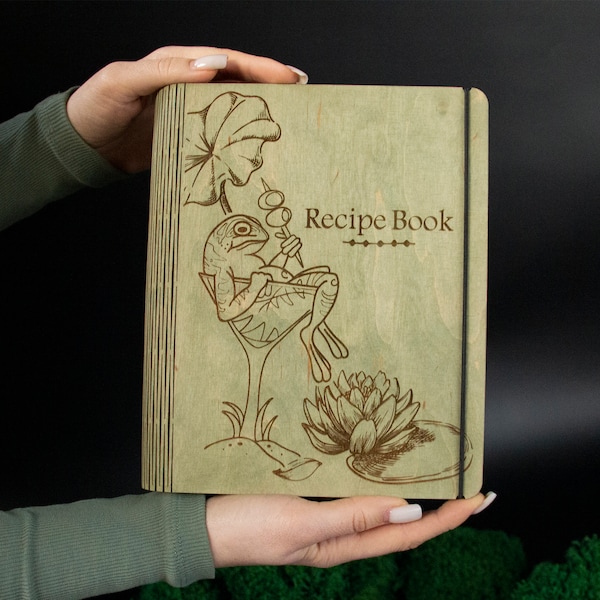 Recetario de madera personalizado: Libro de cocina familiar grabado, diario personalizado, libro de cocina