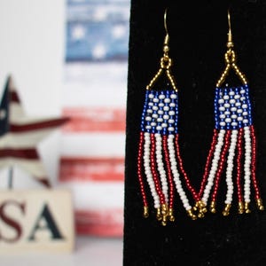 American Flag 4th of July, red white and blue Earrings for patriots, Patriotic earrings, Flag earrings, Patriotic gift 100% Handmade in USA