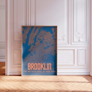 Dekorative Karte von Brooklin | Die künstlerische Seele von New York | Geographie und Reisen | Dekoratives Plakat | Dekorative Wandkunst