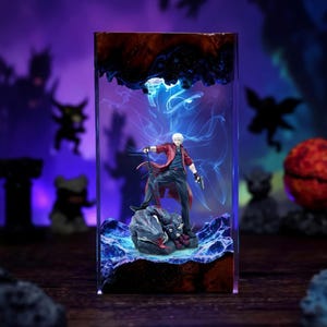Dante Resin Lamp, Devil May Cry Epoxy Night Light, Handmade Gaming Desk Decor, Dmc Gamer Gift, Anime Fantasy LED Lamp