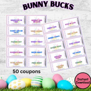 Easter Coupons, Printable Easter Egg Coupons For Kids, Easter Bunny Coupons, Bunny Bucks, Easter Gift, Instant Digital Download