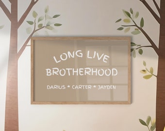 Personalized Long Live Brotherhood | Boy Siblings Twins Brothers Framed Custom Name Wall Art Decor | Child's Room | Over Crib/Bed | Nursery