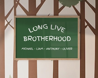Personalized Long Live Brotherhood | Boy Siblings Twins Brothers Framed Custom Name Wall Art Decor | Child's Room | Over Crib/Bed | Nursery