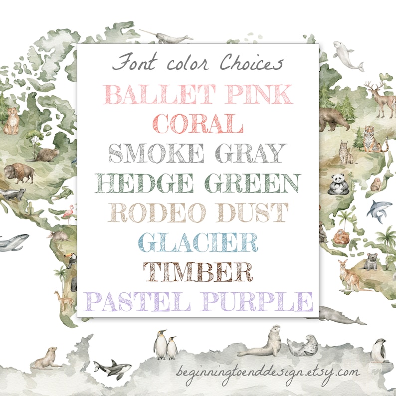 Selection of font color choices available for personalization.