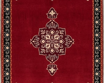 Burgundy Red, Black & Ivory Wool Hand Knotted Oushak Rug | Traditional Medallion Oriental Area Rug | 9x12