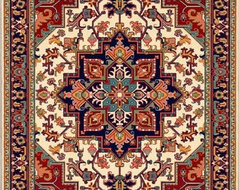 Ivory Wool Floral Medallion Hand Knotted Oushak Rug, Traditional Oriental Design, 9x12 Area Rug