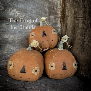 Primitive handmade pumpkin heads Halloween bowl fillers