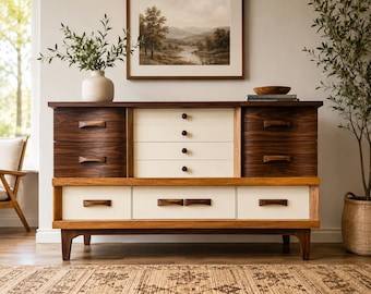 Custom Mid Century Modern Kommode | 8 Schublade Massivholz Nussbaum Sideboard | Handgemachte Vintage Restaurierung Moderne Möbel