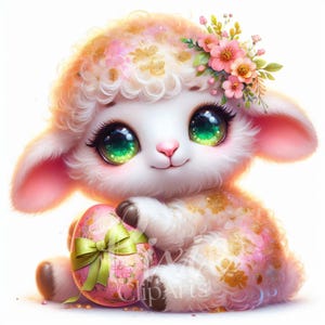 Easter Lamb Clipart, Cute Kawaii Lamb Clipart Set - 8 JPGs High Quality Printable  Easter Clipart, Cute Spring Sheep, Easter Sheep