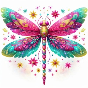 Clipart de libélula caprichosa / Juego de 10 JPEG de 300 DPI de alta calidad, libélulas con alas de caramelo para álbumes de recortes, diarios basura, manualidades de papel