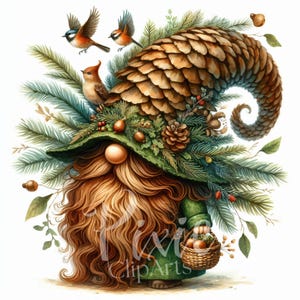 Clipart de gnomo del bosque / Juego de 10 JPEG de alta calidad de 300 DPI / Gnomo guardián de los pinos para álbumes de recortes, diarios basura, manualidades de papel, sublimación