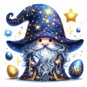 Easter Gnome Clipart | Conjunto de 10 JPG de alta qualidade 300DPI | Starry Night Egg Seeker Gnome para Scrapbook, Junk Journal, Paper Craft