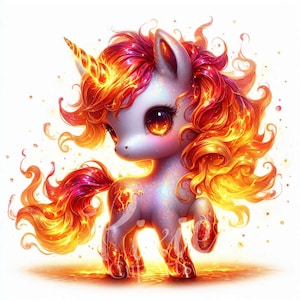 Clipart licorne enflammée, licorne de feu lot de 8 JPEG imprimables pour sublimation et créations manuelles | Motif licorne de feu U2425
