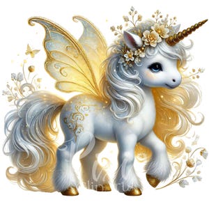 Golden Fairy Unicorn Clipart,  Elegant Glitter Unicorn Set of 8 PNG, High-Quality Printable & Sublimation Art, U2325
