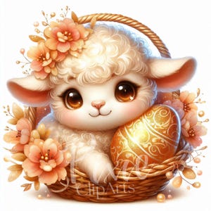 Golden Easter Lamb Clipart ,  Rustic Easter Lamb Clipart Set - 8 High Quality Printable JPGs Easter Clipart, Cute Spring Sheep Clipart