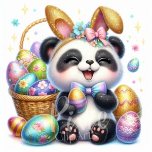 Clipart de panda de Pâques | Clipart printanier ludique de panda | Lot de 8 JPEG 300 ppp haute qualité, clipart imprimable | Sublimation | Panda printanier