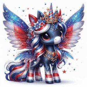 4th of July Unicorn Clipart | Set of 10 High Quality 300 DPI JPG Patriotic Princess Fairy Unicorn for Scrapbook, Jun Journal, Paper Craft