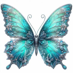 Clipart papillon lunatique | Lot de 10 haute qualité 300 DPI JPG, brise océanique papillon pour album, journal, créations en papier, papillon floral