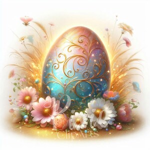 Clipart de ovo de Páscoa elegante | Conjunto de 10 JPG de alta qualidade 300DPI, ovo de primavera floral para scrapbook, diário de lixo, artesanato em papel, sublimação