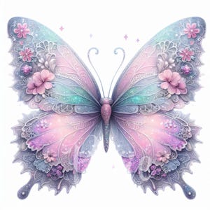 Clipart papillon lunatique | Ensemble de 10 haute qualité 300 DPI JPG, papillon fleurs pastel pour album, journal, créations en papier, papillon floral