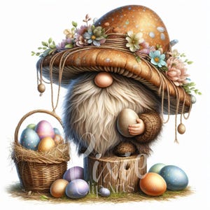 Easter Gnome Clipart  | Set of 8 High Quality 300DPI JPEG | Mushroom Gnome Clipart for Scrapbook, Junk Journal, Paper Crafts