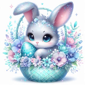 Lapin de Pâques brise de printemps, fantastique lapin de Pâques panier Clipart ensemble - 8 fichiers JPG imprimables de haute qualité pour sublimation, téléchargement numérique