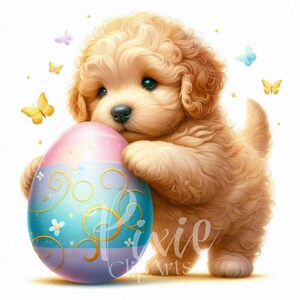 Clipart chiot de Pâques | Clipart Golden Retriever printanier ludique | Lot de 10 JPG 300 ppp de haute qualité, clipart imprimable | Sublimation | Revue